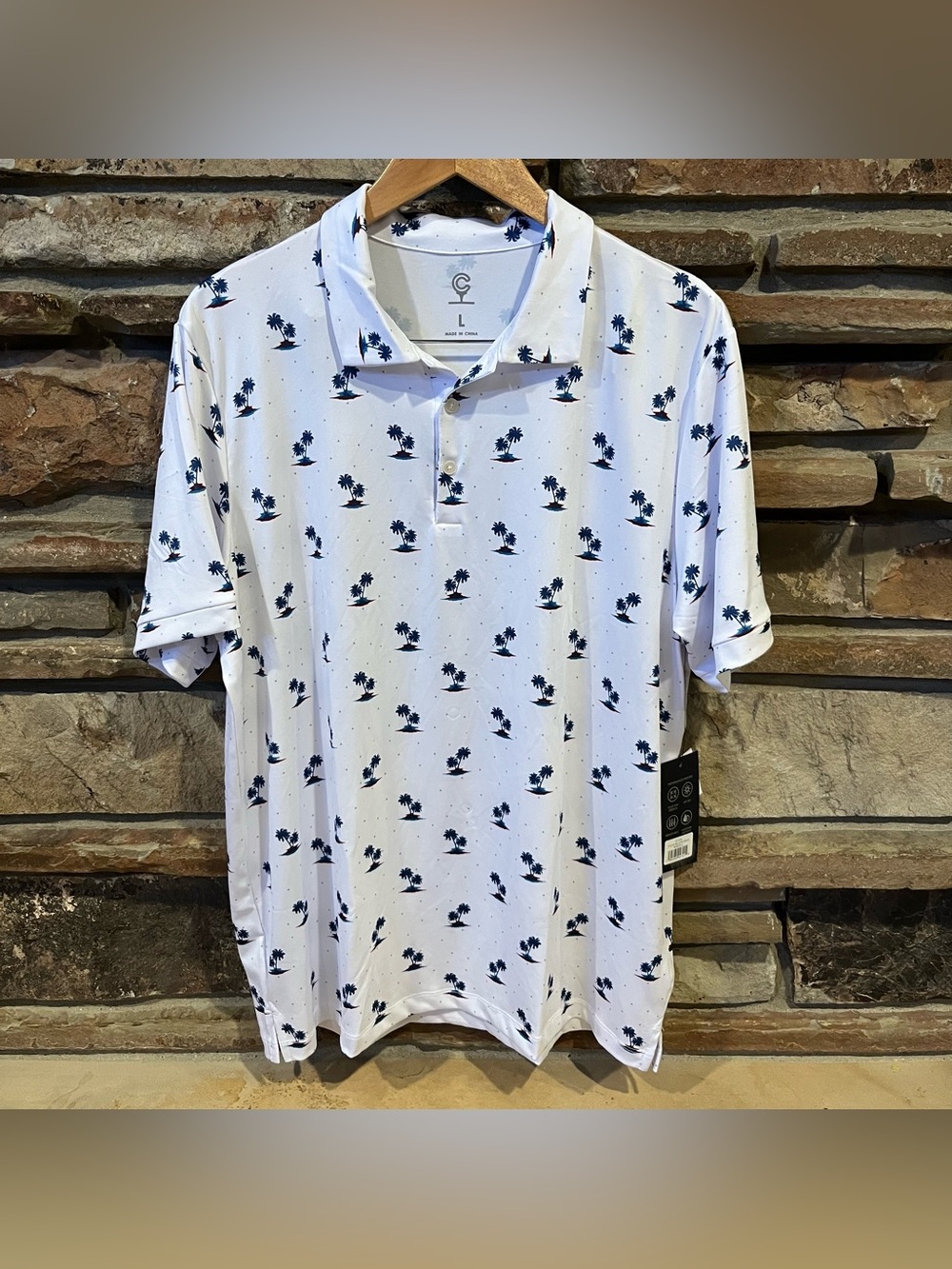 Caddy Cart Palm Island White Golf Polo Shirt UPF 50